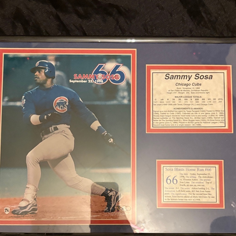 Sammy Sosa Chicago Cubs 1998 Framed Memorabilia